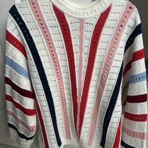 Polagram Women's Striped Knit Sweater - Red, Pink, Blue, Cream